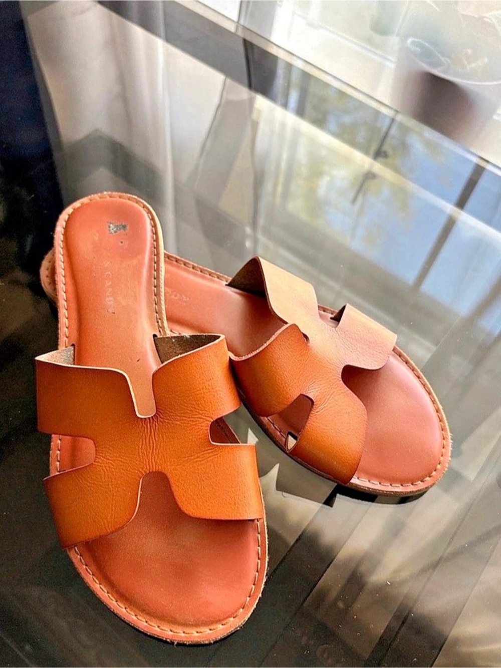 Candie's Leather-Look Slide Sandals in Brown